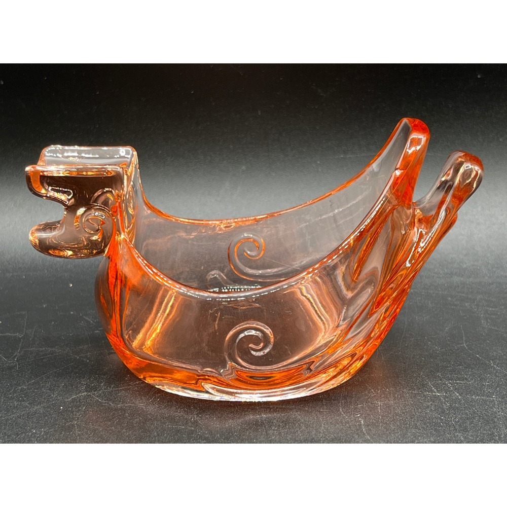 Vtg Heisey Duck Ashtray Nut Dish Pink Depression Glass Flamingo Marked 4.5"